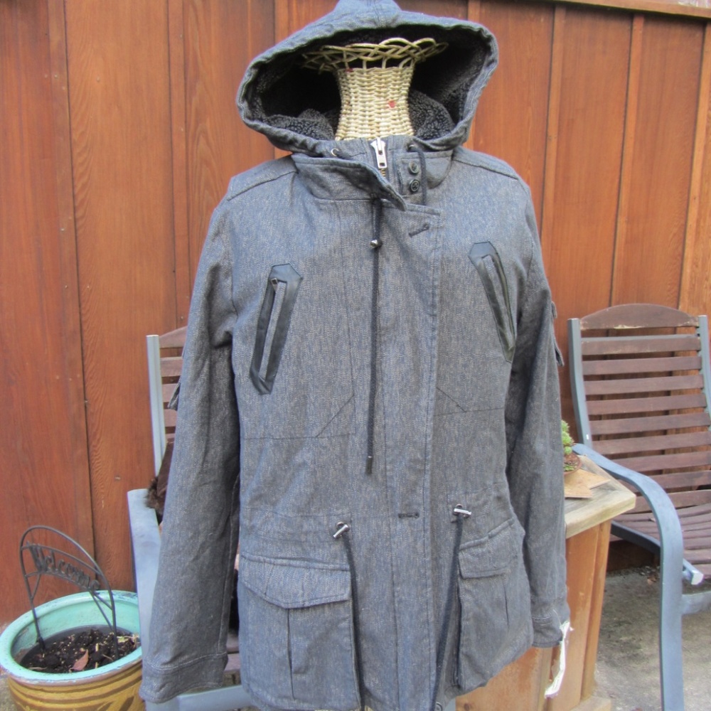 CHARLOTTE RONSON DARK HEATHER DENIM SHERPA COAT 8